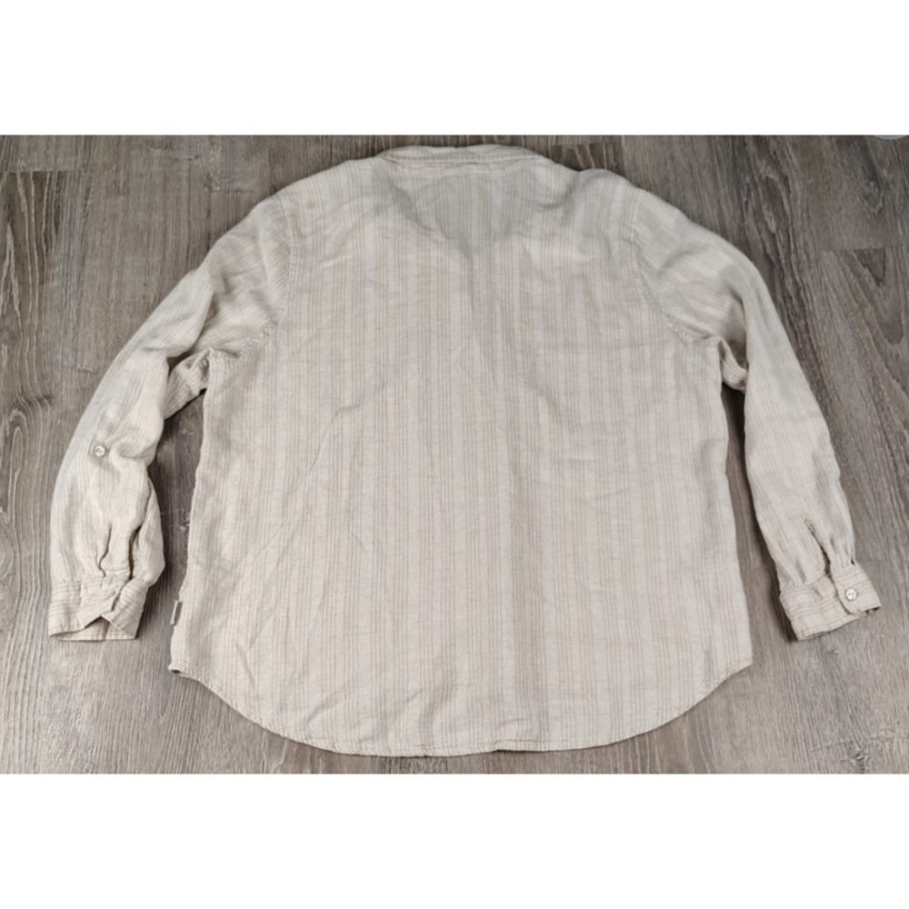 Orvis Women's XXL Shirt Button Front Top Linen Blend Beige Striped Long Sleeve - Picture 2 of 8